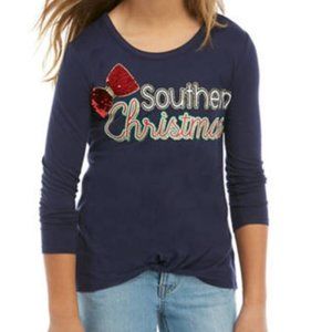 NWT Beautees Girls Blue Southern Xmas T-shirt